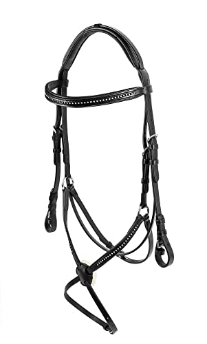 Start Zeus Trensenzaum Leder für Pony, Warmblut und Vollblut, Reittrense, Pferde Trense mit kleinen Kristallen, Inklusive Zügeln und Schnallenverschluss, mexikanisches Trensenband (Cob, Schwarz) von START ENJOY THE RIDE