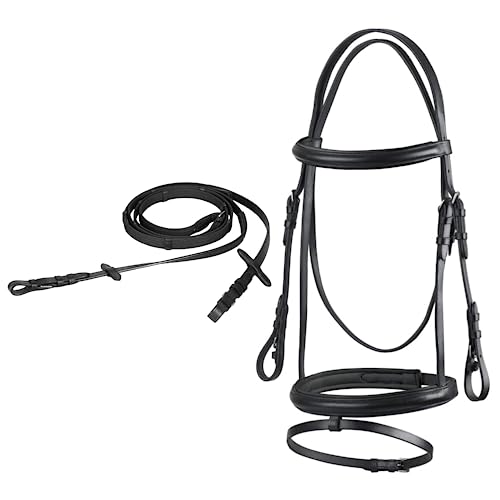 Start Trense Pferd mit Zügel – Anatomisches Trensenzaum Leder für Shetty, Pony, Vollblut, Warmblut, Kaltblut – Englisch kombiniertes Reithalfter, gepolstert & komfortabel (Cob, Schwarz) von START ENJOY THE RIDE