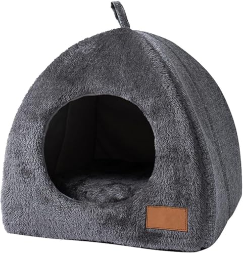 Katzenhöhle Filz, Katzenhaus Für Draußen, Faltbares Katzenhaus, Katzenbett große Katze, 2-in-1 Katzen und Hundebett, Katzenbetten für Indoor Katzen, 34 x 34 x 38 cm (schwarz grau,M) von STARTONYOU