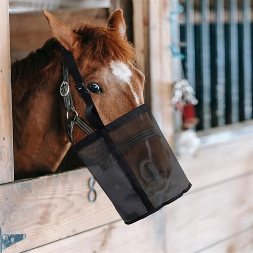 Pferdefutter Tasche,25cm,H-24cm Breathable PVC Mesh Getreide Futtertasche,Pferd Maulkorb Futtertasche,Pferde Schafe Heu Feeder,Ziege Feeder Tote Bag Große Kapazität Langsam Feeder HeuTasche (Schwarz) Pferdefutter Tasche,25cm,H-24cm Breathable PVC Mesh Getreide Futtertasche,Pferd Maulkorb Futtertasche,Pferde Schafe Heu Feeder,Ziege Feeder Tote Bag Große Kapazität Langsam Feeder HeuTasche (Schwarz) von STARTONYOU