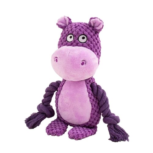 STARTONYOU Hundespielzeug, Hund Quietschspielzeug mit Knitterpapier, Plüschtier Hund Plüsch Kauspielzeug, Baumwollseil Inte raktives Spielzeug für Welpen, kleine, mittlere Hunde (Lila Nilpferd) von STARTONYOU