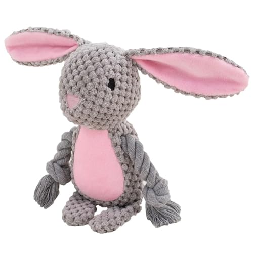STARTONYOU Hundespielzeug, Hund Quietschspielzeug mit Knitterpapier, Plüschtier Hund Plüsch Kauspielzeug, Baumwollseil interaktives Spielzeug für Welpen, kleine, mittlere Hunde (Grauer Hase) von STARTONYOU