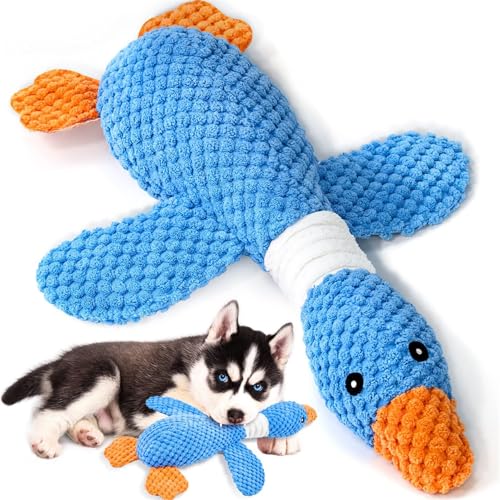 STARTONYOU Verbessertes Gans Hundespielzeug, unzerstörbar, geeignet für Aggressive Kauer, kleine, mittlere und große Rassen, quietschendes Plüschtier, Kleiner Hund kauen, Ente, interaktiv (blau) von STARTONYOU