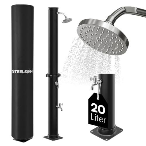 STEELSØN Solardusche Velion 20L, Gartendusche Solar, Regendusche Dusche für Garten, Außendusche rund, schwarz von STEELSØN