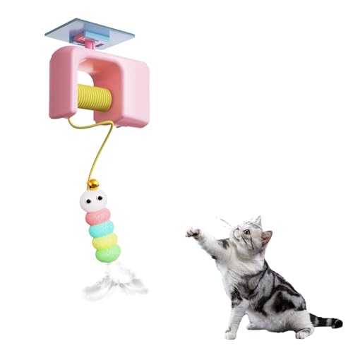 STEFUEWILL17 Dauerhaft Hängende Katzenspielzeug - Interaktives Federspielzeug für Katzen, Verstellbares Gummiseil, Intelligenzspielzeug Und Katzenspielzeug, Türrahmen, Indoor Teaser Übungen, Rosa von STEFUEWILL17