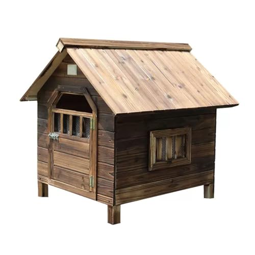 Hundehütte aus Holz mit Fenster und Tür, wetterfeste Hundebox, ideal for kleine, mittelgroße und große Haustiere im Innen- und Außenbereich(Size:Small) von STEPHM