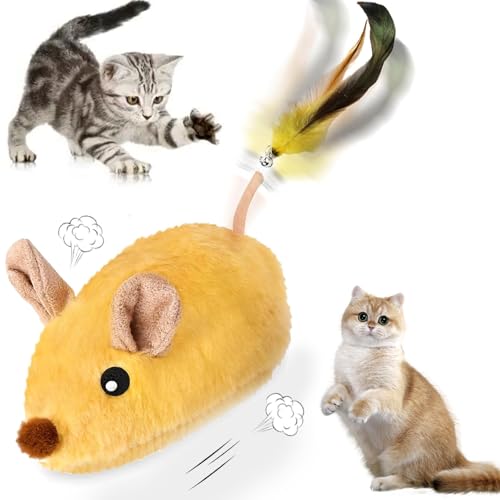 STFYUG Magic Maus Katze, Katzenspielzeug Mäuse mit Federschwanz, Spielmäuse für Katzen,Spielzeugmäuse, Interaktives Katzenspielzeug Maus für Katzenauslauf und Gegen Langeweile(Gelb) von STFYUG