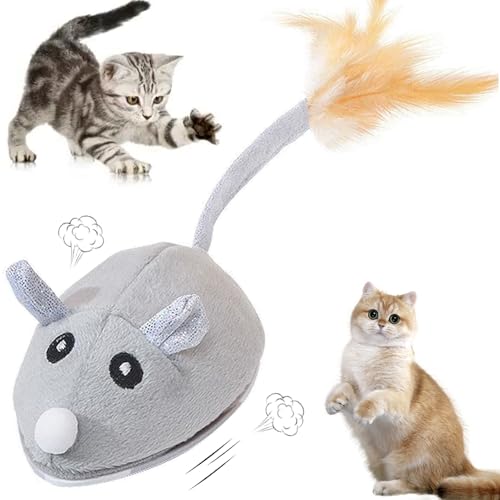 STFYUG Magic Maus Katze, Katzenspielzeug Mäuse mit Federschwanz, Spielmäuse für Katzen,Spielzeugmäuse, Interaktives Katzenspielzeug Maus für Katzenauslauf und Gegen Langeweile(Grau) von STFYUG