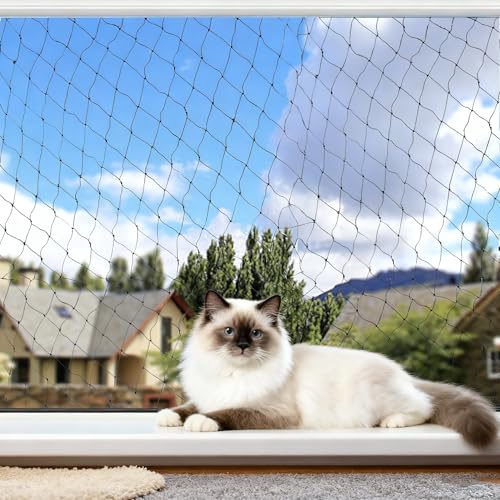 STFZAE Katzennetz für Balkon, 3x6m Katzennetz Drahtverstärkt Ohne Bohren, Katzengitter Fenster, Katzenschutznetz für Katzen zur Sicherung von Balkon, Terrassen, Dachluken,Türen,Fenster - Schwarz von STFZAE