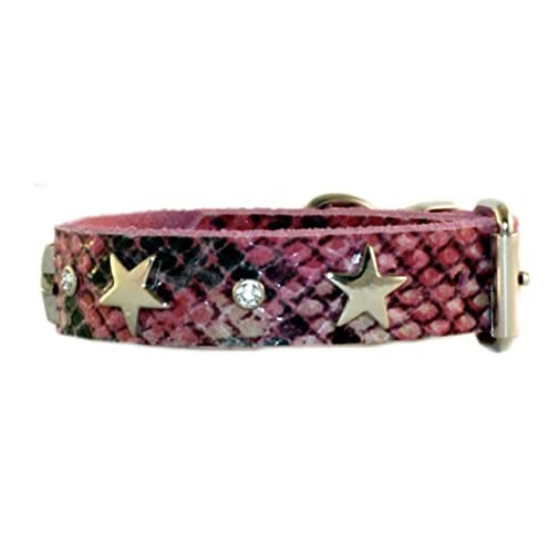 STILHUND, Lederhalsband Schlangenhautprint, Hundehalsband aus Echtleder mit Schlangenhautoptik, mit Sternnieten und Strass, pink (30) von STILHUND LIFESTYLE FÜR HUND & HALTER