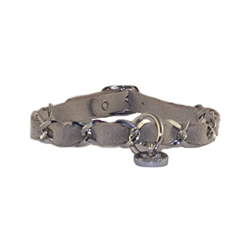 Halsband Silver Chain ONLY, Halsband für kleine Hunde, Lederhalsband, sehr weiches Wildleder Farbe beige, Größe 35 von STILHUND