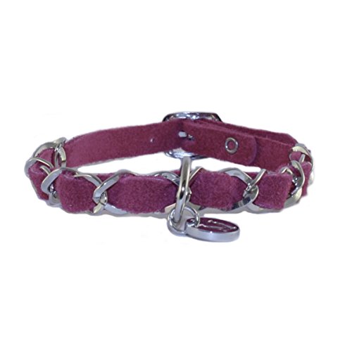 Halsband Silver Chain ONLY, Halsband für kleine Hunde, Lederhalsband, sehr weiches Wildleder Farbe pink, Größe 35 von STILHUND