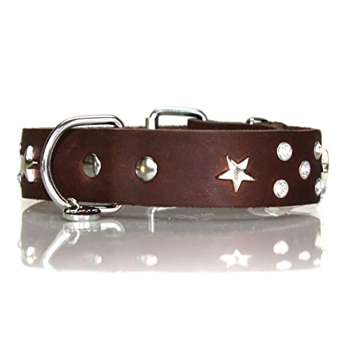 STILHUND Halsband Sattler Stern & Strass, Hundehalsband, Lederhalsband, handgefertigt, extrem weiches Leder Farbe braun, Größe 35 von STILHUND