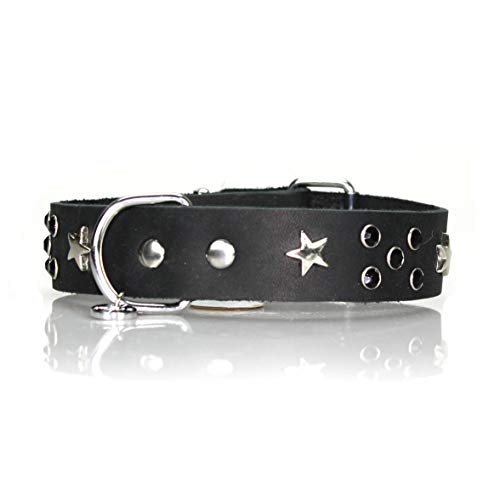 STILHUND Halsband Sattler Stern & Strass, Hundehalsband, Lederhalsband, handgefertigt, extrem weiches Leder Farbe schwarz, Größe 55 von STILHUND