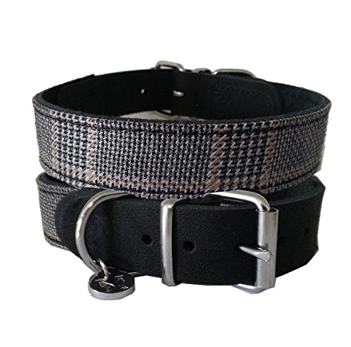 STILHUND Lederhalsband Glencheck, Britisches Hundehalsband, super weiches Halsband Größe 50 von STILHUND