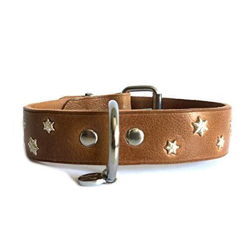 STILHUND Lederhalsband Sattler Stars, handgefertigtes Hundehalsband, mit Sternnieten, Unikat Größe 45 von STILHUND