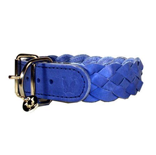 STILHUND Lederhalsband Woven Uni, außergewöhnliches Hundehalsband, italienisches Kalbsleder Farbe blau, Größe 40 von STILHUND