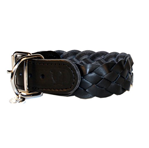 STILHUND Lederhalsband Woven Uni, außergewöhnliches Hundehalsband, italienisches Kalbsleder Farbe schwarz, Größe 50 von STILHUND
