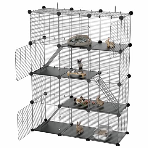 STILLCOVE 3 Etagen Katzenkäfig Innen, Großer Draht Katzenkäfig Zwinger Gehege DIY Laufstall Kisten, Pet Pen C&C Käfig für 1-2 Katzen Kätzchen Meerschweinchen Frettchen Chinchilla Kaninchen von STILLCOVE