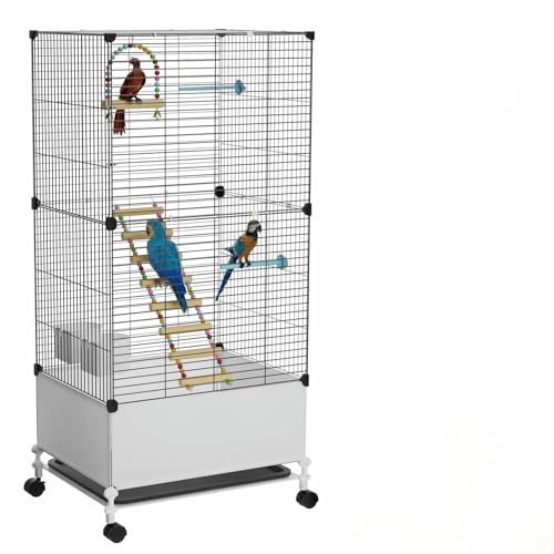 STILLCOVE Big Flight Vogelkäfig, Schwarzer Sittichkäfig mit Rollständer & Rädern, breiter Vogelkäfig für Papageien, Nymphensittiche, Sittiche, Wellensittiche, Kanarienvögel, Finken, Lovebird von STILLCOVE