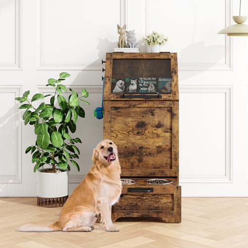 STMHOM Futterstation für Hunde mit 2 erhöhten Hundenäpfen, Futterstation für Haustiere, Klappdeckel, Hundefutter-Aufbewahrungsbehälter, Haustierspielzeug, moderner Hunde-Organizer, Braun STMHOM Futterstation für Hunde mit 2 erhöhten Hundenäpfen, Futterstation für Haustiere, Klappdeckel, Hundefutter-Aufbewahrungsbehälter, Haustierspielzeug, moderner Hunde-Organizer, Braun von STMHOM