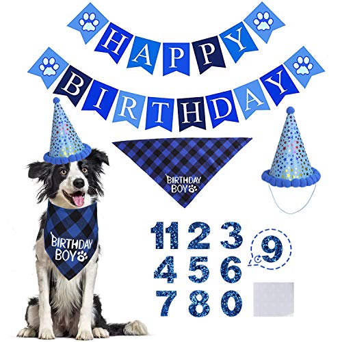 OSTK Hundegeburtstags-Party-Set, Hunde-Geburtstags-Halstuch, Dreieckstuch mit niedlichem Hunde-Geburtstags-Nummer, Hut, Geburtstags-Party-Zubehör von STMK