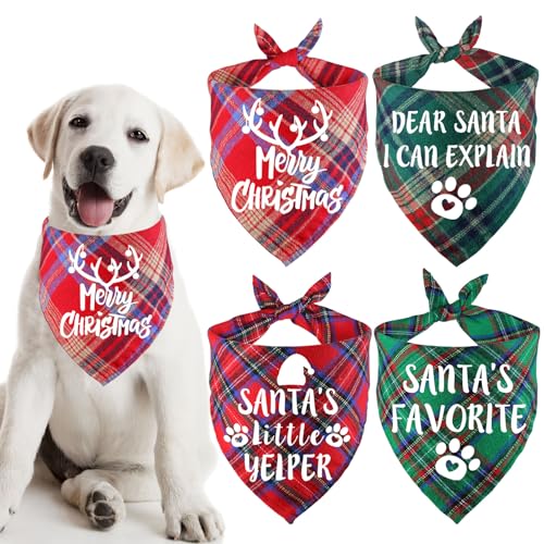 STMK 4 Stück Weihnachten Hund Halstücher Hund Urlaub Weihnachten Halstücher Schal für kleine, mittelgroße und große Hunde (klein) von STMK