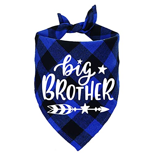 STMK Big Brother Plaid Dog Bandana Schwangerschaft Ankündigung Plaid Dog Bandana Gender Reveal Foto Prop Pet Scarf Zubehör Haustier Schals für Hunde (Blau) von STMK