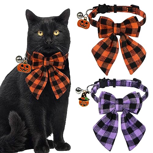 STMK Halloween-Katzenhalsbänder mit Schleife, Glöckchen, verstellbares Halloween-Katzenhalsband mit Glocke, Kürbis für Halloween, Katzen, Kätzchen, Kostüme, Outfits, 2 Stück von STMK