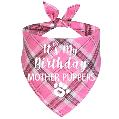 STMK Hunde-Geburtstags-Halstuch, Aufschrift "It' s My Birthday Mother Puppers", verschiedene Größen, für kleine, mittelgroße und große Hunde, Katzen, Haustiere (Rosa, L) von STMK