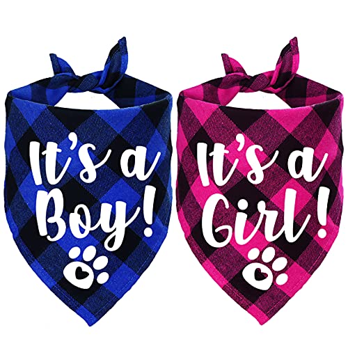 STMK It's A Boy It's A Girl, kariertes Hundehalstuch, Schwangerschaftsankündigung, Hundehalstuch, Baby-Ankündigung, Hundehalstuch, Geschlechtsoffenbarung, Foto-Requisite für Hunde, Blau und Rosa von STMK