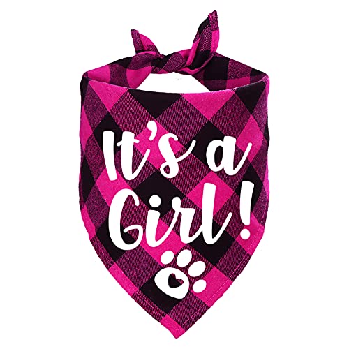 STMK It's A Girl Hundehalstuch, kariert, Schwangerschaftsankündigung, Hundehalstuch, Baby-Ankündigung, Hundehalstuch, Geschlechtsoffenbarung, Foto-Requisite für Hunde, Rosa von STMK