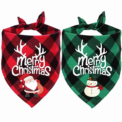 STMK Hundehalstücher, kariert, für große und mittelgroße Hunde, Rot und Grün, Schneemann und Weihnachtsmann, 2 Stück von STMK