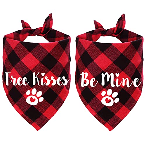 STMK Hundehalstücher für Valentinstag, 2 Stück, mit Aufschrift "Free Kisses Be Mine", kariert, für Hunde, Welpen, Valentinstag, Hochzeit, Urlaub, Party-Dekorationen (Rot, Free Kisses & Be Mine) von STMK