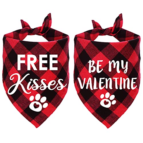 STMK Hundehalstücher für Valentinstag, mit Aufschrift "Free Kisses Be My Valentine", kariert, für Hunde, Welpen, Valentinstag, Hochzeit, Urlaub, Party, Dekoration, Rot, 2 Stück von STMK