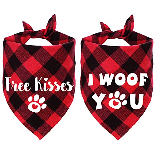 STMK Hundehalstücher für Valentinstag, mit Aufschrift "Free Kisses I Woof You", kariert, für Hunde, Welpen, Valentinstag, Hochzeit, Urlaub, Party, Dekoration, Rot, 2 Stück von STMK