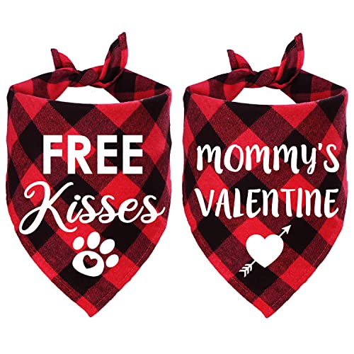 STMK Hundehalstücher zum Valentinstag, mit Aufschrift "Free Kisses Mommy's Valentine", kariert, für Hunde, Welpen, Valentinstag, Hochzeit, Urlaub, Party, Dekoration, Rot, 2 Stück von STMK
