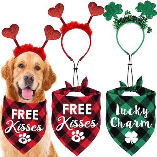 STMK Hundekostüme zum Valentinstag, St. Patrick's Day, Hundekostüme, Halstücher für kleine, mittelgroße und große Hunde, Rot und Grün, 4 Stück von STMK