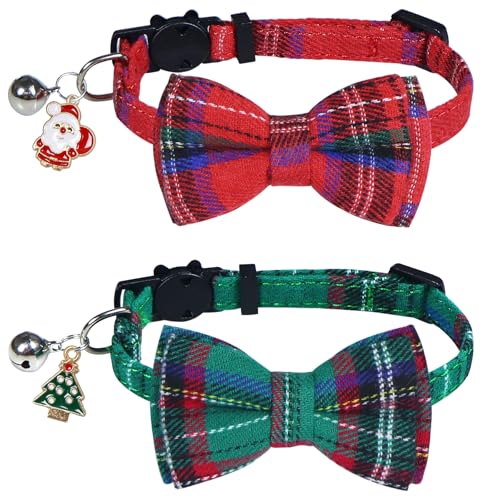 STMK Katzenhalsbänder mit Glocke, Weihnachts-Katzenhalsbänder mit Schleife, Glocke, Weihnachtsmann, Weihnachtsbaum für Weihnachten, Katzen, Kätzchen, Kostüme, Outfits (Weihnachten, Rot und Grün), 2 STMK Katzenhalsbänder mit Glocke, Weihnachts-Katzenhalsbänder mit Schleife, Glocke, Weihnachtsmann, Weihnachtsbaum für Weihnachten, Katzen, Kätzchen, Kostüme, Outfits (Weihnachten, Rot und Grün), 2 von STMK