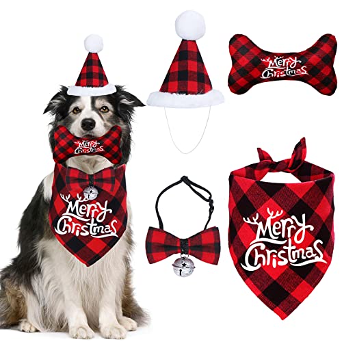 STMK Weihnachts-Hunde-Outfits, Halstuch, Schal, Weihnachtsmannmütze, Fliege mit Glöckchen, quietschendes Knochen, Weihnachts-Hundespielzeug, Geschenke für mittelgroße und große Hunde, von STMK