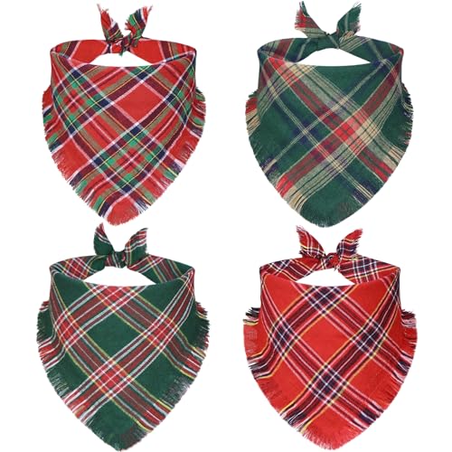 STMK Weihnachtshundhalstücher mit Quasten, Hunde-Halstuch, Premium-Baumwollstoff, kariert, für kleine, mittelgroße und große Hunde, 4 Stück STMK Weihnachtshundhalstücher mit Quasten, Hunde-Halstuch, Premium-Baumwollstoff, kariert, für kleine, mittelgroße und große Hunde, 4 Stück von STMK