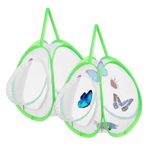 STOBAZA 2 Stück Butterfly Mesh Cage Tragbares Schmetterlingsgehege mit Atmungsaktivem Netz Reißverschluss für Sicheren Verschluss Großer Lebensraum für Schmetterlinge und Raupen von STOBAZA