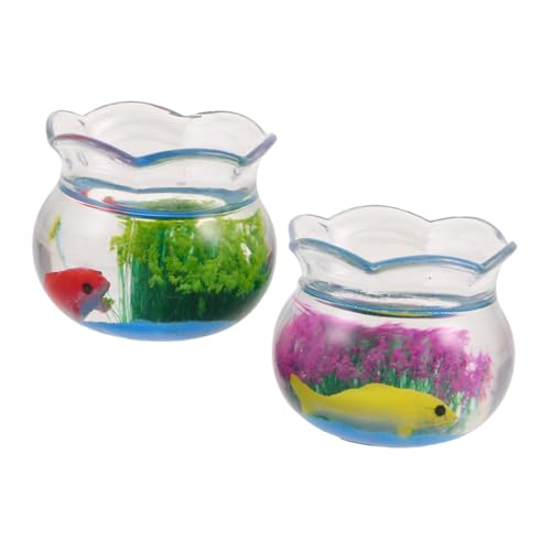 STOBAZA 2 Stück Miniatur Goldfisch Aquarium Modell Stabiles Kunststoff Fischglas mit Realistischem Design Detailreiche Puppenhaus Dekoration für Garten und Bastelprojekte von STOBAZA
