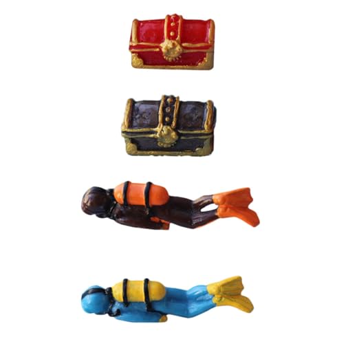 STOBAZA 4stücke Taucherfiguren-Set Mit Schatzkisten Für Aquarien Resin-dekorationsset Für Fischbecken Kreative Gestaltungsideen Für Ihr Zuhause Mit Bunten Tauchern Und Schatzboxen von STOBAZA