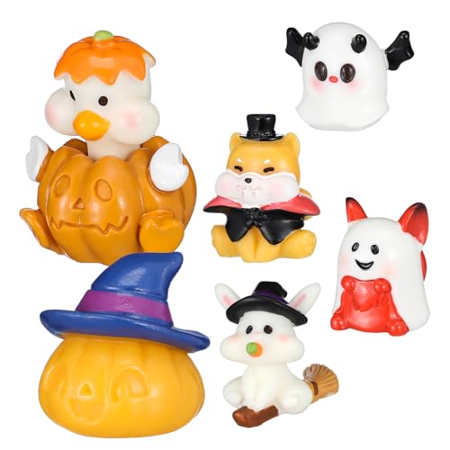 STOBAZA 6 Stück Teiliges Halloween Miniatur mit Resin Geist Hexenhase Kürbishut und Kürbis Figuren Kreative Mikro Landschaft Deko für Halloween Themen für Bonsai Schreibtisch und von STOBAZA