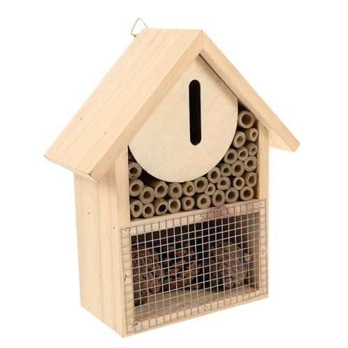 STOBAZA Holz Bienenhaus zum Aufhängen Wetterfestes Wildbienen Nisthaus aus Stabilem Holz Insektenhotel für Garten und Balkon Natürlicher Bienenschutz und Nistkasten Langlebiger von STOBAZA