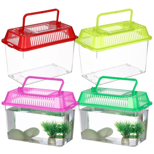 STOBOK 4 Stück tragbare Mini-Aquarium-Tiere für Mini-Schildkröten, Kunststoff-Terrarium, einzelne Fische, Aquarium, Reptilien-Terrarium, Lebensraum, Aquarium, Zuchtbecken, Schildkrötenfutterbox, Schildkröten-Halter von STOBOK