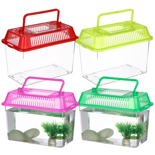 STOBOK 4 tragbare Mini-Tiere für Mini-Schildkröten, Kunststoff-Terrarium, Einzelfisch, Aquarium, Reptilien-Terrarium, Lebensraum, Aquarium, Zuchtbecken, Schildkröten-Futterbox, Schildkrötenhalter von STOBOK
