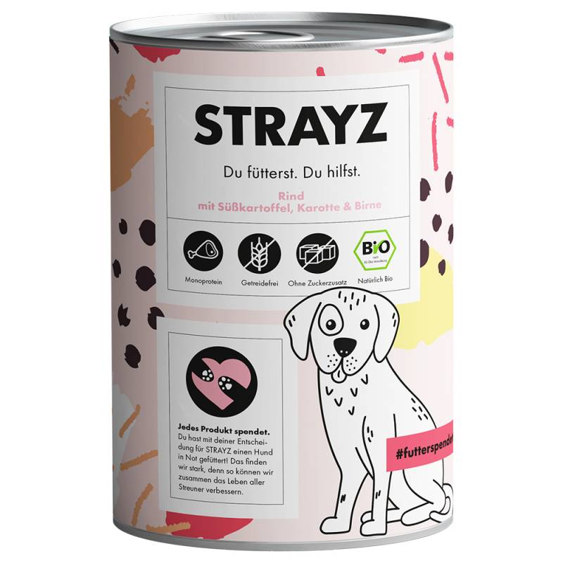 STRAYZ BIO 6 x 400 g - Bio-Rind mit Bio-Süßkartoffel, Bio-Karotte & Bio-Birne von STRAYZ