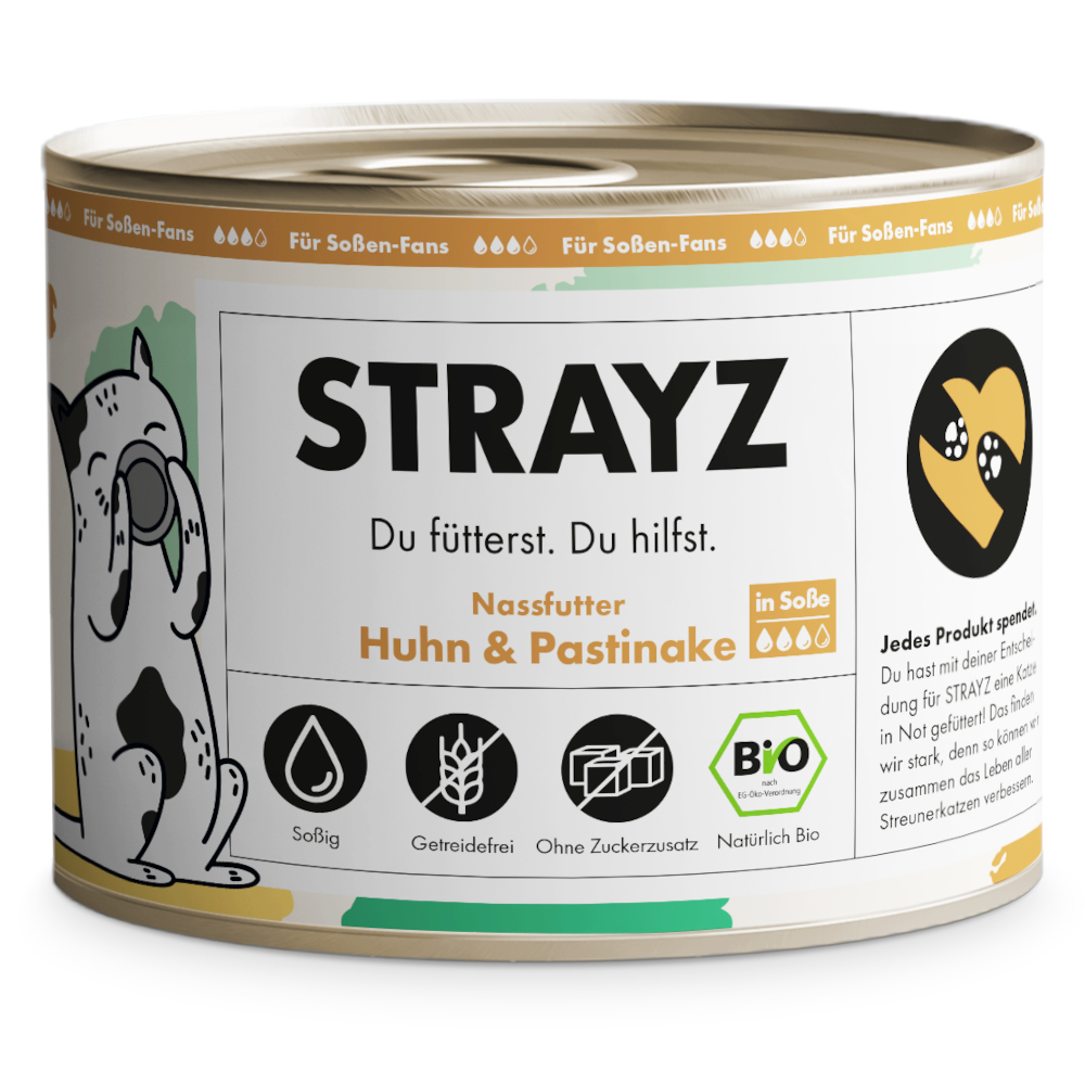 STRAYZ BIO Katze 6 x 200 g - Bio-Huhn & Bio-Pastinake in Soße STRAYZ BIO Katze 6 x 200 g - Bio-Huhn & Bio-Pastinake in Soße von STRAYZ